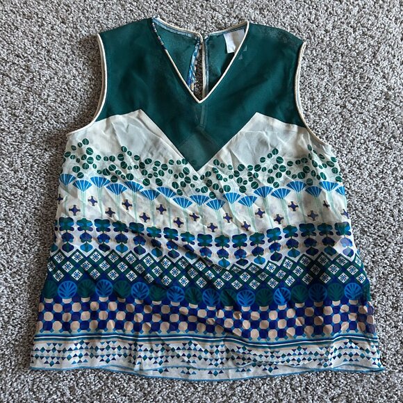 Anna Sui Womens Sz 8 Sleeveless Patterned Chiffon Top Geometric Design - Picture 10 of 10